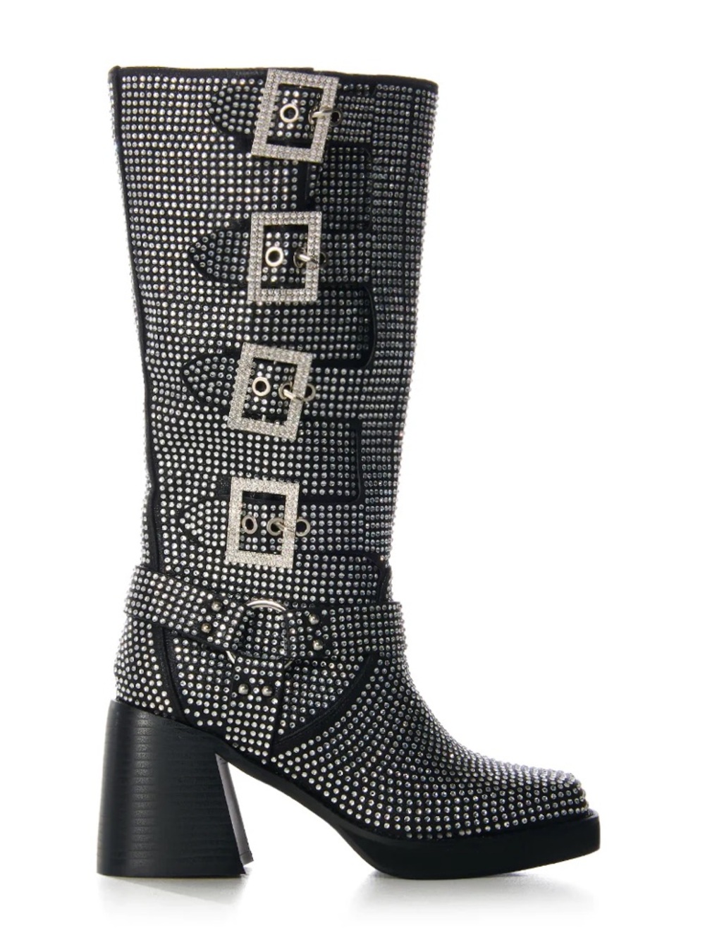 Gorgeous AKIRA Rhinestone Glam Mid-Calf Buckle Boots